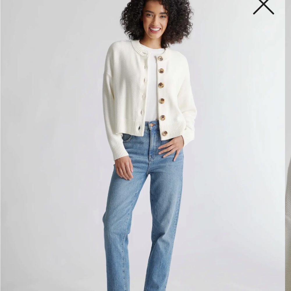 Never Worn Quince Cotton Cropped Cardigan Ivory Size M